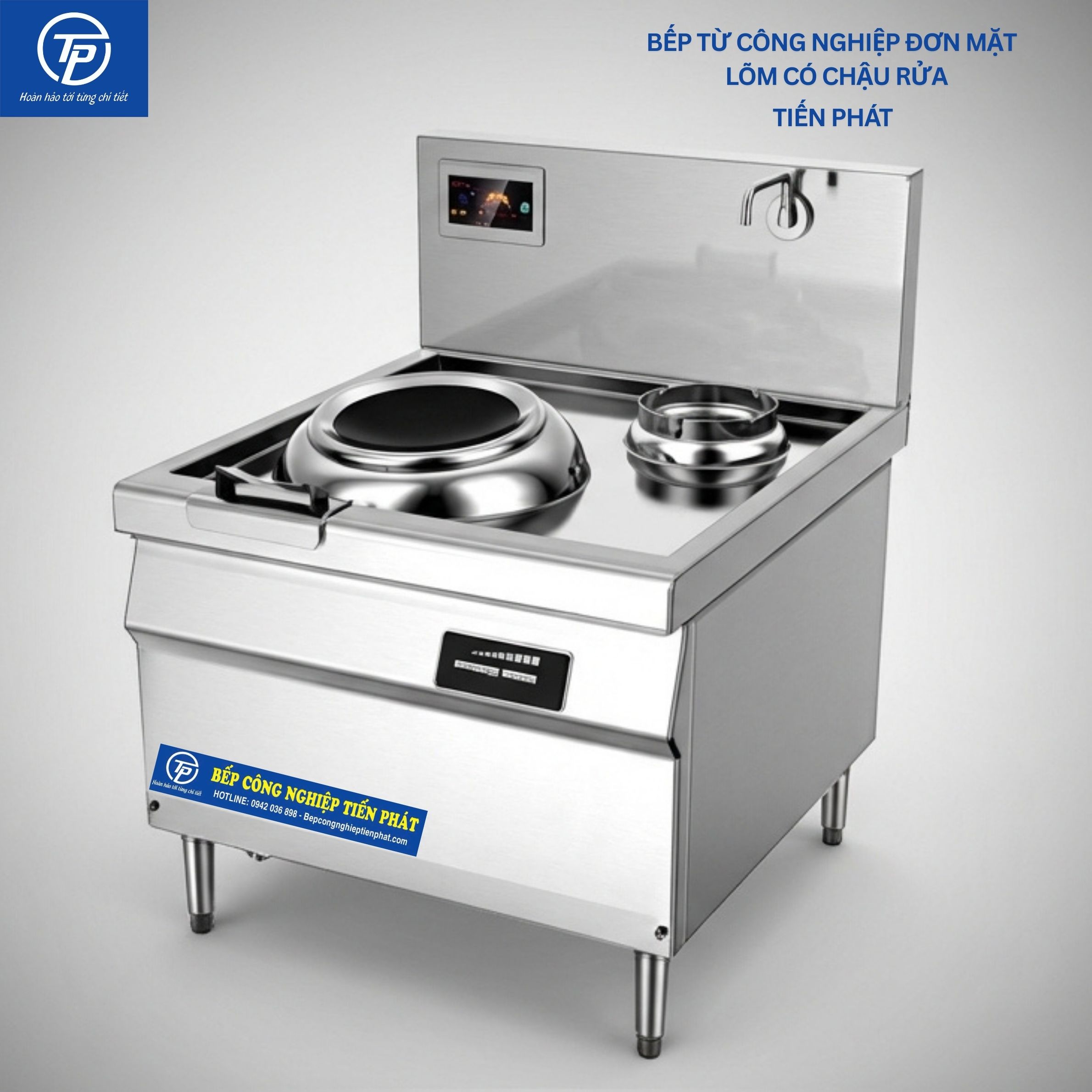 Bếp Từ Công Nghiệp Đơn 8kw Mặt Lõm Có Chậu Rửa